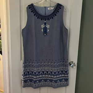Vineyard Vines Embroidered Chambray shift dress size 14